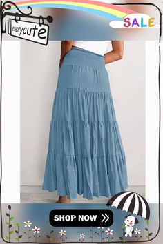 Light Blue Bohemia Pleated High Waist Maxi Skirt High Waist Maxi Skirt, High Waisted Maxi Skirt, Petticoat, Maxi Skirt, High Waist, Light Blue, High Waisted, Skirt, Blue