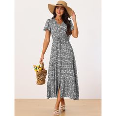 This dress will flatter any body shape, making it a timeless addition to any wardrobe. Casual v neck dress is perfect for casual, daily, vacation, beach, holiday, wedding, office, family gathering, etc. The casual floral maxi dress has a chic and understated design that makes it easy to accessorize with your favorite shoes. The casual maxi tiered dress is perfect for casual, daily, vacation, beach, holiday, wedding, office, family gatherings, etc. Fitted V-neck Vacation Dress, Elegant V-neck Vacation Dresses, Non-stretch Maxi Dress For Beach Vacation, Non-stretch Maxi Dress For Vacation Beach Season, Non-stretch Midi Dress For Beach In Summer, Non-stretch Midi Dress For Summer Beach, Non-stretch Strapless Maxi Dress For Beach Vacation, Casual Midi Dress For Vacation Brunch, Casual Midi Dress For Vacation