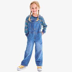 We made our FeelGood Denim to win over kids who have forever sworn off jeans. These overalls feature our signature just-right stretch, snaps at the hips for easy on-and-off, plus 5 (!) pockets for stashing rocks, stickers, and more “treasures.” Fabric: 74% cotton, 24% recycled polyester, 2% spandex; pre-washed to minimize shrinkage. Feel: Always soft and never stiff, with all-around stretch for ultra comfort. Learn more. Fit: Front buckle & shanks, plus snaps at the hips for easy on-and-off; fun Relaxed Fit Bib Front Denim Jeans, Relaxed Fit Denim Jeans With Bib Front, Light Wash Overalls For Fall, Full-length Medium Wash Overalls For Spring, Medium Wash Relaxed Fit Bib Front Jeans, Medium Wash Full Length Overalls For Spring, Full Length Medium Wash Overalls For Spring, Fall Light Wash Overalls, Fall Medium Wash Bib Front Denim Jumpsuit