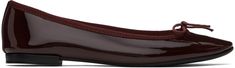 Patent leather ballerina flats in burgundy. · Bow accent at vamp · Grosgrain trim at collar · Logo stamp at footbed · Cotton twill lining · Stacked leather heel with rubber injection · Treaded rubber sole Supplier color: Deep wine Red Leather-sole Ballet Flats For Formal Occasions, Elegant Red Ballet Flats With Leather Sole, Classic Red Ballet Flats For Formal Occasions, Elegant Red Ballet Flats For Work, Classic Red Formal Ballet Flats, Elegant Burgundy Flats With Round Toe, Elegant Burgundy Round Toe Flats, Burgundy Leather Flats For Formal Occasions, Ballerina Flats