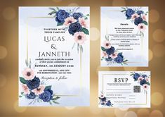 an elegant wedding suite with blue and pink flowers on the front, back and sides