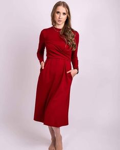 Red midi dress for nursing breastfeeding maternity pregnant brown Modest Long Sleeve Dress With Modesty Panel, Long Sleeve Dresses With Side Pockets For Work, Elegant Fall Dress With Side Pockets, Formal Long Sleeve Midi Dress With Pockets, Long Sleeve Dresses With Side Pockets For Winter, Long Sleeve Winter Dresses With Side Pockets, Fall Maternity Long Sleeve Dresses, Long Sleeve Maternity Dress For Fall, Modest Long Sleeve Maternity Dress