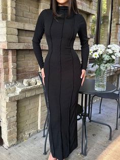 Details Composition: 90% Polyester. 10% Elastane Design: Plain Style: Casual Thickness: Regular Sheer: No ... Women Bodycon Dress, Split Maxi Dress, Simple Dress, Neck Bodycon Dress, Maxi Knit Dress, Hip Dress, Women Long Dresses, Dress Material