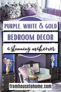 purple, white and gold bedroom decor (a stunning makeover) Dark Purple Bedroom Walls, Dark Purple Bedroom, Purple Bedroom Walls, Purple And Gold Bedroom, White And Gold Bedroom, White Gold Bedroom, Gold Bedroom Decor