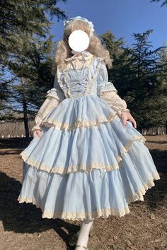 Fabric: Polyester, Chiffon Style types: Sweet Lolita Season: Spring, Summer, Autumn, Winter Include: Dress*1 (Any of the accessory is not included.) Size (IN) Bust Shoulder Width Length S 33.86 14.57 57.09 M 37.01 14.96 58.27 L 38.58 15.35 59.84 Size (CM) Bust Shoulder Width Length S 86 37 145 M 94 38 148 L 98 39 152 Japanese Victorian Fashion, Victorian Dress Blue, Harajuku Fashion Aesthetic, Cutesy Outfits, Reference Clothes, Russian Dress, Art Modeling, Lolita Outfit, Style Types