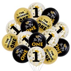 PRICES MAY VARY. 【You Will Get】: 15 black printed latex balloons 12 inches, 15 gold printed latex balloons 12 inches, 15 confetti balloons 12 inches. 【The Notorious One Birthday Balloons】: There are 3 different patterns, and each pattern has 15pcs balloons. Self-designed printed design of The Notorious One, The Big One and number 1 balloons with bright colors and ample quantity will fully meet your needs. 【Easy To Assemble】: You can fill the balloon with 90% air or helium,and it’s really easy to Notorious One Birthday, Birthday Decorations Black, Notorious One, Theme First Birthday, First Birthday Balloons, 1st Birthday Balloons, Dinosaur Balloons, One Balloon, 1st Birthday Decorations