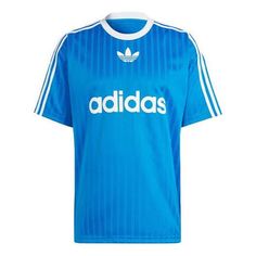 Blue Adidas T-shirt With Logo, Blue Adidas Sportswear Top, Blue Adidas Sportswear Top With Logo, Blue Sportswear Top With Three Stripes Branding, Blue Sportswear Top With Three Stripes, Blue Adidas Logo T-shirt For Sportswear, Adidas Logo Sportswear T-shirt For Summer, Blue Sporty Adidas Logo T-shirt, Adidas Blue T-shirt Sportswear With Logo