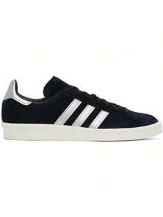 adidas Originals 
Black Campus 80s Sneakers 
Low-top suede sneakers in black. 
. Lace-up closure 
. Signature serrated stripes at sides 
. Logo embossed at heel tab 
. Buffed leather lining 
. Treaded rubber sole 
Supplier color: Core black/FTWR white 
Upper: leather. Sole: rubber. 
Made in Viet Nam. 
232751M237010 
Originals Black Campus 80s Sneakers default         Sports & Outdoor Shoes, size features are:Bust: ,Length: ,Sleeve Length: Suede Sneakers With Three Stripes For Streetwear, Suede Low-top Sneakers With Three Stripes, Black Three Stripes Sneakers For Skateboarding, Low-top Suede Sneakers With Three Stripes, Black High-top Sneakers For Skateboarding With Rubber Waffle Outsoles, Black Low-top Sneakers With Three Stripes Branding, Black Lace-up Adidas Skate Shoes, Black Suede Adidas Sneakers, All Black Adidas Campus