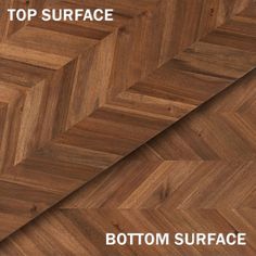 the top surface of a wooden floor with an arrow pattern and bottom surface text below it