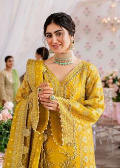 Timeless Royal Mustard Gold Embroidered Pakistani Sharara Kameez Wedding Wear. Pakistani Kameez, Akbar Aslam, Pakistani Sharara, Sharara Dress, Embellished Sleeves, Pakistani Boutique, Pakistani Designer Clothes, Chiffon Collection, Luxury Wear