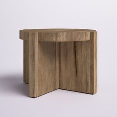 a curved wooden table on a white background