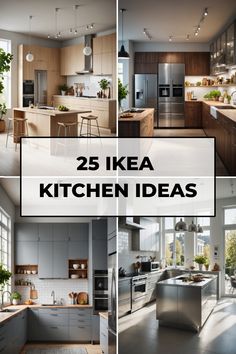 Four stylish modern kitchens showcasing different IKEA kitchen designs. Text overlay: "25 IKEA Kitchen Ideas". Ikea Kitchen Australia, Ikea Kitchen Units, Ikea Kitchen Ideas, Ikea Small Kitchen, Ikea Kitchen Organization, White Ikea Kitchen