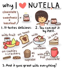 a poster with the words, why i love nutella and what to eat it