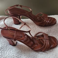 Beautiful Brand New Gucci Sandals..Perfect Condition, Only One Is A 39 And The Other Is 39 1/2. Which Is No Big Deal. They Are A Gorgeous Leather. No Box Or Dust Bag Luxury T-strap Sandals With Open Heel, Gucci Leather Sole Sandals For Evening, Gucci Formal Block Heel Sandals, Gucci Sandals With Heel Strap For Spring, Gucci Ankle Strap Heels With Padded Heel, Gucci Heels With Heel Strap And Block Heel, Gucci Block Heel Heels With Heel Strap, Gucci Block Heels With Heel Strap, Gucci Ankle Strap Leather Sandals