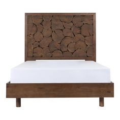 a bed with wooden headboard and foot board on it's sides, against a white background