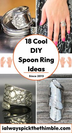 How to Make a Spoon Ring: 25 Easy DIY Spoon Rings Diy Spoon Ring How To Make, Making Spoon Jewelry, Silver Spoon Rings Diy How To Make, How To Make Jewelry Out Of Silverware, Silverware Rings Diy, Spoon Jewelry Diy Bracelets, Old Silverware Crafts, Silver Flatware Crafts, Making Jewelry From Silverware