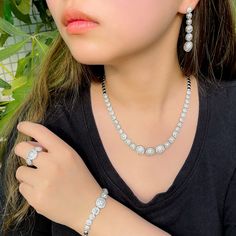 If you  re looking for a fine jewelry which looks sepecial,   precious stone please  consider cubic zirconia in bridal necklace which suitble for wedding jewelry set/Party Jewelry Elegant Jewelry Sets For Parties, Hand Set Round Jewelry Sets For Parties, Wedding Jewelry With Matching Round Cut Earrings, Cubic Zirconia Round Cut Jewelry Sets, White Gold Round Cut Jewelry Sets For Wedding, White Cubic Zirconia Bridal Sets For Party, White Cubic Zirconia Bridal Jewelry, Dazzling Halo Design Wedding Jewelry, Round Bridal Necklace For Wedding