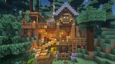 an image of a minecraft house in the woods