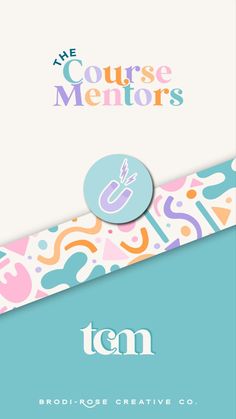 the course mentors logo on top of a blue and white background with colorful shapes