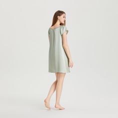 This 19 Momme Silk Short Sleeve Ruffle Nightgown is made of 100% Mulberry silk, which is lightweight, and naturally hypoallergenic. The simple yet modern design gives this chemise dress a perfect silhouette. It is a must-have for lounging at home. The silk slip straps are adjustable. It's sure to make you the star of the house, day or night! Sweet Ruffle Nightgown From now on, you no longer have to bear piercing fabrics and tight skirts that are too tight to breathe for the sake of sexiness. A s Silk V-neck Nightgown For Summer, Modal Satin Summer Sleepwear, Modal Satin Sleepwear For Summer, Feminine Silk Sleepwear For Summer, Solid Satin Summer Nightgown, Elegant Solid Color Summer Sleepwear, Elegant Satin Sleepwear With Short Sleeves, Elegant Short Sleeve Satin Sleepwear, Summer Silk Sleepwear