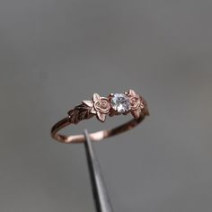 Rose Gold and Moissanite Silver Ring Leaf Nature Lover Ring - Etsy Turkey Spiritual Rose Gold Ring Jewelry, Spiritual Rose Gold Promise Jewelry, Spiritual Style Rose Gold Ring, Delicate Rose Cut Diamonds Jewelry For Promise, Rose Gold Jewelry With Rose Cut Diamonds For Promise, Heirloom Rose Gold Promise Diamond Ring, Delicate Rose Gold Crystal Ring, Rose Gold Flower Ring With Prong Setting For Promise, Rose Gold Dainty Promise Crystal Ring