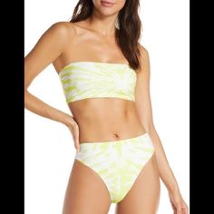 Seafolly **Mix Size Set** Limeade Beachbreak Tube Top Sz6 & High Rise Pant Sz8 Get Ready For Fun In The Sun In This Retro- Tie Dye Print Bikini Set Featuring Tube Top With Detachable Shoulder Straps Paired With High Rise Pant. Beachbreak Tube Top Tie Dye Print That Looks More Neon Yellow Fits An A, B, Or C Cup Self: 68% Nylon, 32% Elastane Contrast: 83% Poly, 17% Elastane Lining: 88% Poly, 12% Elastane Hand Wash Cold Detachable Adjustable Shoulder Straps Stretch Fabric And Fit No Cups Or Underwi Trendy Yellow Bottoms For Pool, Casual Neon Yellow Swimwear For Spring, Trendy Yellow Bottoms For Vacation, Casual Bandeau Bottoms For Beach Season, Yellow Bottoms For Spring Beach Party, Trendy Neon Yellow Swimwear For Spring, Casual Yellow Swimwear For Vacation, Summer Yellow Bottoms For Poolside, Yellow Bottoms For Pool In Spring