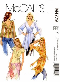 three women's tops and pants sewing pattern