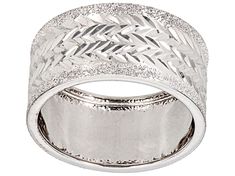 Rhodium Over 10k White Gold 10mm Diamond-Cut Textured Band Ring, not sizable. White Gold Jewelry With Decorative Wide Band, White Gold Wide Band With Decorative Details, Modern Jewelry With Decorative Band And Round Shape, Modern Jewelry With Decorative Band, Silver Wide Band Ring With Decorative Band For Anniversary, Silver Polished Band Jewelry, Silver Jewelry With Decorative Band, Broken Chain, Pearl Strands