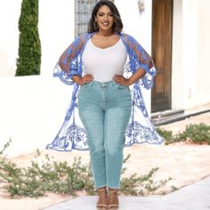 Elevate your wardrobe with the Anna-Kaci Women's Plus Size Lace Cardigan, a must-have for any fashion-forward woman. This exquisite piece combines functionality with elegance, making it perfect for various occasions.

- **Size**: Available in X-Large/XX-Large
- **Material**: Soft, lightweight lace mesh fabric
- **Color**: Blue
- **Gender**: Female
- **Age Group**: Adult

Featuring a short sleeve design and an open front, this floral crochet long duster is ideal for layering over swimsuits or enh Lace Cardigan Outfit Summer, Open Front Non-stretch Vacation Cardigan, Non-stretch V-neck Bohemian Cardigan, Non-stretch Bohemian V-neck Cardigan, Non-stretch Open Front Cardigan For Vacation, Bohemian Fitted V-neck Outerwear, Fitted Bohemian Cardigan For Summer, Bohemian V-neck Outerwear For Summer, Spring Vacation Cardigan Non-stretch