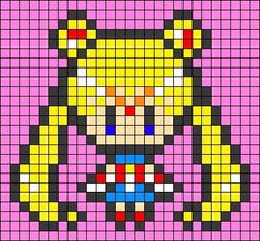 the pixel art is very colorful and it looks like she's wearing a costume