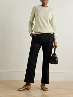 Jil Sander's has a light touch when it comes to design, making staples like this sweater timeless. It's knitted from wool that's particularly fine in gauge, so it drapes lightly on your frame. Jil Sanders, Denim Flats, Summer Style Guide, Flat Dress Shoes, Dress Flats, Sport Swimwear, Light Touch, Sports Skirts, Sports Suit