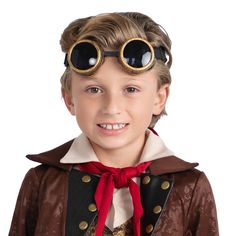 TIME TRAVEL FOR HOURS OF FUN! Have your child discover hours of imaginative play! THE COSTUME INCLUDES: 1x Pair goggles VERSATILE: Great for Halloween stage, kids parties, or one-on-one playtime year-round Additional Features: Made with 100% polyester. Very durable: resistant to most chemicals, stretching and shrinking, wrinkle resistant, and abrasion-resistant. Easy wash and dry. Gothic Glasses, Costume Glasses, America Dress, Steampunk Dress, Steampunk Goggles, Matching Costumes, Baby Boy Accessories, Kids Glasses, Costume Themes