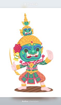 Premium Vector | Cute style traditional Thai Khon Yak Tossakan cartoon illustration