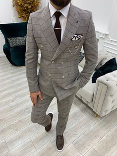 Suit Man, Pants Gift, Suit For Men, Checked Suit, Suit Material, Plaid Suit, Slim Fit Suit, Business Suit, Office Style