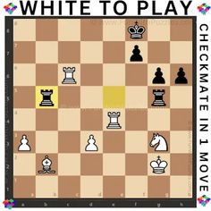 a chess game with the words white to play checkmate in move form on it