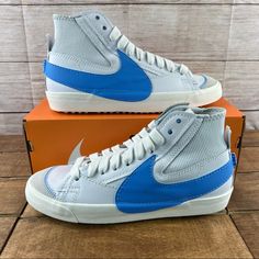 Nike Blazer Mid '77 Jumbo White University Blue Dd3111-103 Brand New With Box Mens Size 10.5 Has Minor Yellow Stain From Factory Glue Stain Sporty Blue High-top Sneakers With Gum Sole, Blue Retro High-top Sneakers For Sports, Retro Blue High-top Sneakers For Sports, Retro Blue Mid-top High-top Sneakers, Retro Blue High-top Sneakers, Blue Retro High-top Sneakers, Retro Blue High-top Skate Shoes, Blue Mid-top Custom Sneakers With Gum Sole, Retro Blue Sneakers With Vulcanized Sole