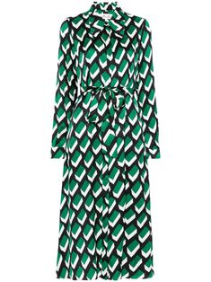 green/black/white textured finish patterned jacquard concealed front button fastening geometric-pattern print pointed flat collar long sleeves buttoned cuffs detachable waist belt two side inset pockets straight hem mid-length Green Belted Cuffs Dress For Spring, Green Spring Dress With Belted Cuffs, Spring Green Dress With Belted Cuffs, Green Long Sleeve Midi Dress For Work, Designer Belted Workwear Dress, Designer Green Long Sleeve Dress, Elegant Geometric Pattern Dress For Work, Elegant Geometric Pattern Workwear Dresses, Elegant Geometric Pattern Midi Dress