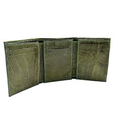 American Standard Trifold wallet  Color:  Olive green Finish: Glazed Dimensiones:   Height 10cm Width 8cm closed. 23cm fully open 6 card slots, 3 interior pockets, center bill compartment  Elevate your style with this exquisite green exotix trifold wallet. Handmade from high-quality exotic leather, this slim wallet features multiple credit card slots and a folding design for ultimate convenience. Measuring 10cm in length and 8cm in width, this wallet is perfect for everyday use. The unique green Luxury Wallets For Everyday Use With Bill Compartment, Luxury Green Wallet With Bill Compartment, Green Trifold Wallet For Everyday Use, Green Rectangular Trifold Wallet With Rfid Blocking, Green Rfid Blocking Trifold Wallet, Green Rfid Blocking Trifold Wallet For Travel, Green Trifold Wallet With Rfid Blocking, Green Travel Wallet With Coin Pocket, Green Trifold Travel Wallet