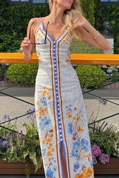 Lasaky - V Neck Backless Floral Sling Dress for Her Halter Long Dress, Printed Halter Dress, Long Dress Casual, Maxi Robes, Backless Maxi Dresses, Sling Dress, Loose Outfit, Womens Robes, Vacation Dresses