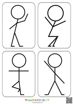 four stick figures with different shapes and sizes