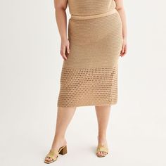 This elegant yet care-free Plus Size Nine West Crochet Midi Pencil Skirt is the perfect pick for your next wardrobe upgrade.Click on this WOMEN'S GUIDE to find the perfect fit and more! This elegant yet care-free Plus Size Nine West Crochet Midi Pencil Skirt is the perfect pick for your next wardrobe upgrade.Click on this WOMEN'S GUIDE to find the perfect fit and more! FEATURES Elastic waistband Unlined Straight hemFIT & SIZING Pencil silhouette 30 1/2-in. length Midi length hits below the kneeF Wardrobe Upgrade, Crochet Midi, Pencil Silhouette, Midi Pencil Skirt, Petite Size Chart, Midi Skirt Pencil, Womens Size Chart, Bottom Clothes, Petite Size