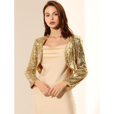 In the crop design and an open front, this sequin cardigan is perfect for parties, holidays, and clubs. This sequin shrug features a soft line, a cropped hem, and long sleeves. The soft-lined design ensures all-day comfort and the shiny sequin makes it a classic piece for parties, cocktails, gatherings, weekends, or daily wear. Charm all day long in this Sequin Jacket trimmed with crop and open front design. Sequin Shrug, Crop Design, Shrug Jacket, Cardigan Shrug, Bolero Shrug, Sequin Cardigan, Sequin Jacket, Casual Vest, Jacket Long