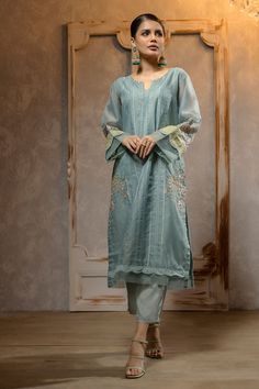 Dhanak DA 1668 Sky Blue Embroidered Kurta Festive Signature & Luxury Statements Spring Blue Salwar Kameez With Chikankari Embroidery, Blue Salwar Kameez With Chikankari Embroidery For Spring, Blue Straight Kurta Sets For Eid, Blue Anarkali Embroidered Organza Fabric, Blue Chikankari Embroidery Salwar Kameez For Spring, Blue Chikankari Embroidery Sets For Spring, Blue Chanderi Fabric With Dabka Work, Blue Anarkali Embroidered Fabric For Eid, Blue Chanderi Fabric With Dabka Embroidery