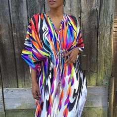 Satin Caftan Multi Color One Size Gorgeous Colors Perfect For A Vacation Or Sitting Beachside Summer V-neck Kaftan For Party, Multicolor V-neck Maxi Dress For Beach, Colorful V-neck Beach Dress, Multicolor Print V-neck Beach Dress, Multicolor V-neck Beach Dress For Vacation, Vibrant Print V-neck Kaftan For Beachwear, Multicolor V-neck Kaftan For Vacation, Vibrant V-neck Kaftan For Vacation, Multicolor V-neck Cover-up For Beach Party