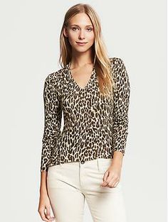 Leopard Bella Dream Tee bananarepublic.com White V-neck Long Sleeve Top For Fall, Casual Stretch Blouse For Fall, Casual Stretch Long Sleeve Top For Work, Fitted Casual Blouse For Fall, Stretch 3/4 Sleeve Tops For Work, Trendy Fitted Fall Tops, Trendy Fitted Tops For Fall, Chic Tops With 3/4 Sleeves For Work, White Fitted Long Sleeve Top For Fall