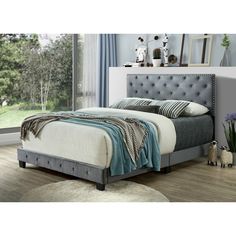 Starlet Upholstered Bed In Grey Gray Twin Bed, Twin Sized Bed, Fabric Upholstered Bed, Modern Beds, Twin Size Bed Frame, Twin Size Bed, Full Headboard, Lit King Size, Button Tufted Headboard