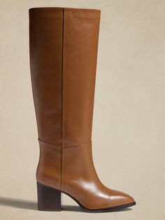 Leather Tall Shaft Boot | Banana Republic Factory Brown Pointed Toe Boots For Semi-formal Occasions, Semi-formal Brown Boots With Pointed Toe, Fall Workwear Ankle Boot Heeled Boots, Fall Workwear Ankle Heeled Boots, Fall Workwear Ankle Boots, Classic Tall Boots For Office, Classic Winter Boots For Business Casual, Classic Business Casual Winter Boots, Classic Winter Business Casual Boots