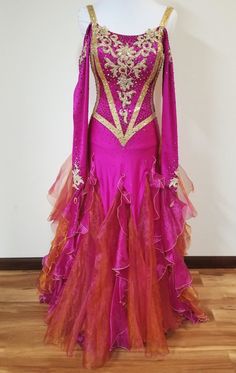 Dynasty Gold Fitted Gown For Pageant, Gold Fitted Dance Dress, Gold Fitted Dress For Dance, Fitted Belly Dance Dress, Purple Fitted Dress For Ballroom, Ballroom Standard Dress, Irish Dance Costume, Full Bodysuit, Ballroom Dance Dress