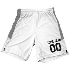 Enhance your game with our Custom Basketball Shorts for Men. Featuring a Contrast Mesh Side Panel, each pair can be personalized with a customized name and number on the left leg. Complete your look by coordinating with a matching jersey.==Custom Shorts==1. Name:2. Number:Special Requests.If you would like a color or type style other than the default color shown please indicate what type style & color:Choose from 18 Lettering Colors. If you want a lettering color other than the default black and white shown please let us know. Lettering colors are white, black, royal blue , navy blue, scarlet red, athletic gold, dark green, kelly green, shark teal, columbia blue, orange, maroon, purple, pink, grey, old Missouri gold, Vegas Gold and Texas orange. Outline color choices are black or white and White Team Spirit Athletic Shorts For Sports, White Athletic Shorts For Sports With Team Spirit, White Sports Bottoms With Letter Print, Sports Bottoms With White Letter Print, Short Sports Bottoms With Letter Print, White Letter Print Sports Shorts, White Athletic Shorts With Letter Print, White Sportswear Bottoms For Training, White Short Sport Bottoms