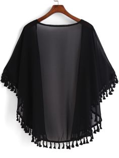 Shop Black Casual Tassel Loose Kimono online. SheIn offers Black Casual Tassel Loose Kimono & more to fit your fashionable needs. Loose Kimono, Black Kimono, Stylish Dresses For Girls